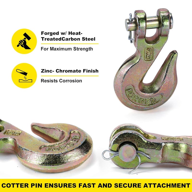 Htata Prep G70 3/8 Chain Hook Heavy Duty Clevis Grab Hook for 3/8 Inch Grade 70 Chain - for Trailer Truck Transport Yellow Chromate Finish (4Pack) - Image 3